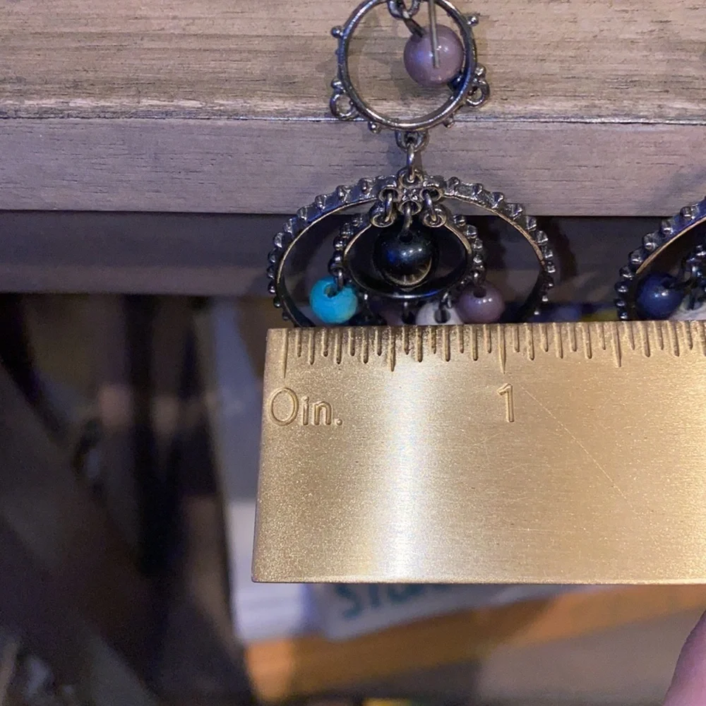 Black turquoise taupe gray dangle earrings 2.75”​